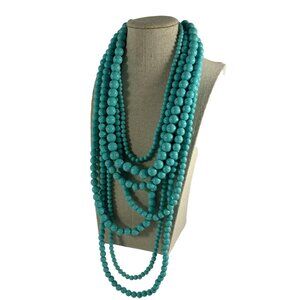 Multi Strand Blue Turquoise Color Graduated Beaded Necklace Chunky Statement